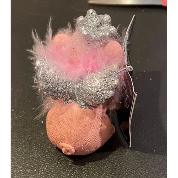 Pink Glitter Pig Princess Queen Christmas Ornament‎ Boa Silver Crown Wings NEW - Picture 3 of 5